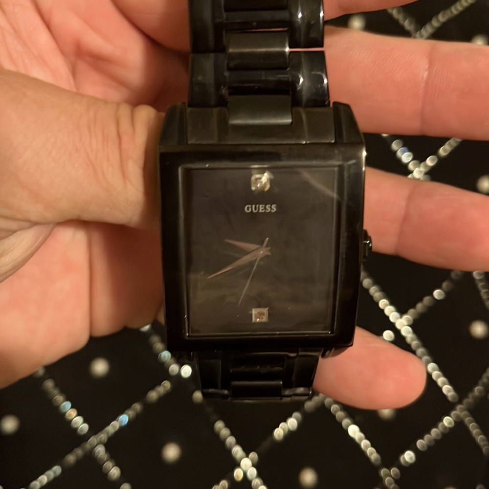 Guess Watch, Men's Diamond Accent Black Ion Plated Stainless Steel Bracelet